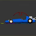 Blue Racing Car Model with Red Frame Black Wheels and Colorful Arrows