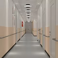 Hospital Corridor Interior With Handrails Lighting Fixtures Smooth Floor And Doors