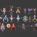 Game And Movie Characters With Colorful Costumes Diverse Hairstyles And Unique Weapons