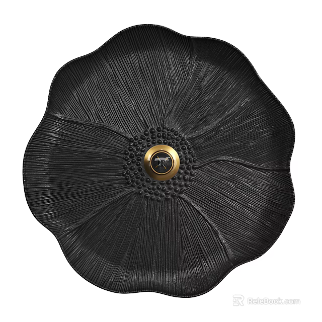 Elegant Black Flower Shaped Modern Wall Lamp With Golden Center Detail 3d model 