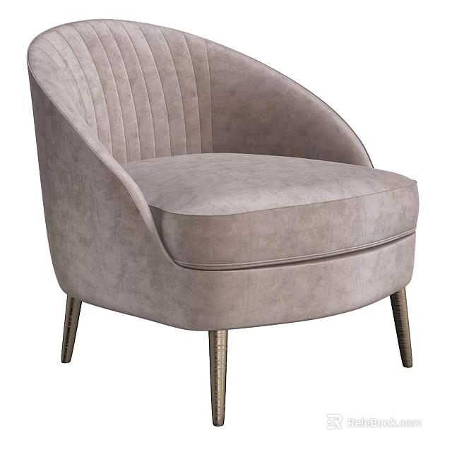 Modern Light Gray Single Sofa With Vertical Striped Backrest And Curved Armrests And Metal Legs 3d model 