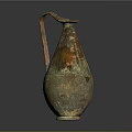 Antique Copper Colored Bronze Wine Jug With Rustic Patina And Pear Shaped Design