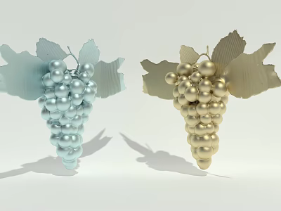 Fresh Light Blue And Gold Grapes Cluster With Green Leaves Design 3d model