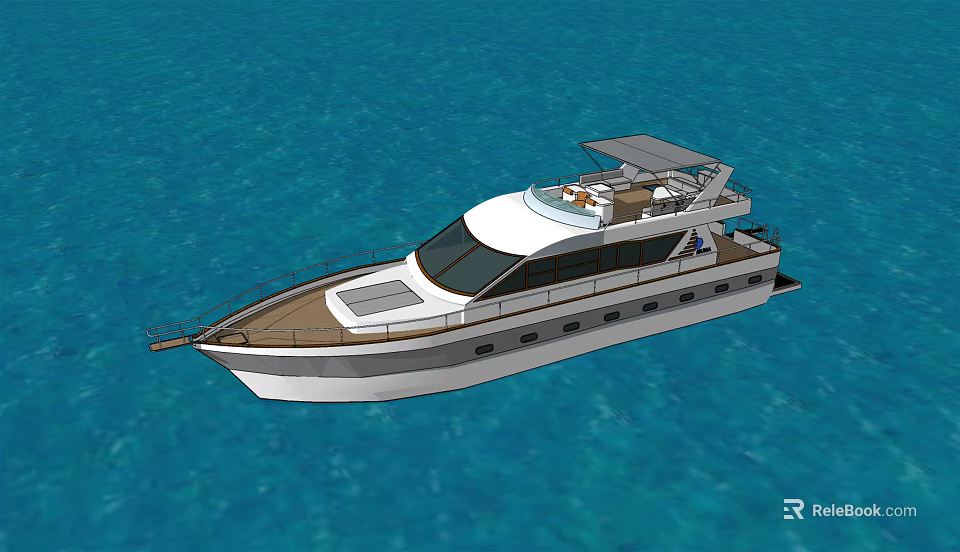 Modern Luxury Yacht Design With Deck And Canopy On Blue Sea 3d model 
