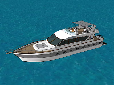 Modern Luxury Yacht Design With Deck And Canopy On Blue Sea 3d model