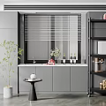 Modern Kitchen Interior With Window Blinds Counter Cabinets Plants And Shelves 3d model