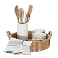 Woven Tray Tableware Set With Marble Container Utensils And Bowls
