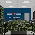 Monitoring Room Interior With Blue White Walls Camouflage Decor Large Screen And Conference Table