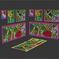 Stained Glass Decorative Pieces with Vibrant Floral Patterns in Various Shapes and Sizes