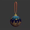 Blue Sweater With Christmas Ornament Pattern Gold Moon Stars Trees Red Ribbon