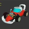 Red Playful Toy Car With White Seat Blue Windshield And Black Wheels