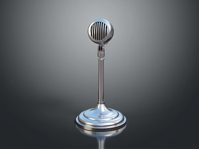Vintage Silver Microphone With Classic Stand And Retro Design For Daily Use 3d model