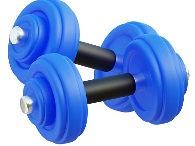 Two Blue Rubber Coated Dumbbells With Black Handles For Fitness Training 3d model