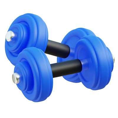 Two Blue Rubber Coated Dumbbells With Black Handles For Fitness Training 3d model