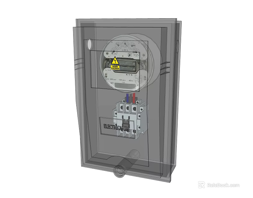 Industrial Equipment Electrical Control Box with Transparent Cover Warning Label and Instrumentation 3d model 