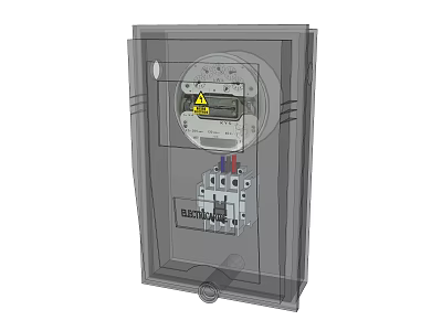 Industrial Equipment Electrical Control Box with Transparent Cover Warning Label and Instrumentation 3d model