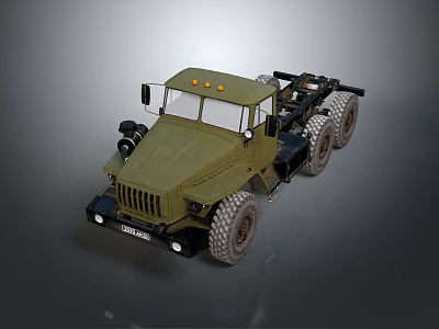 Green Military Style Utility Vehicle With Six Wheels Cab And Chassis Design 3d model