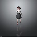 Little Girl Wearing White Long Sleeve Top Gray Pinafore Dress And Red Flower Hat