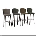 Modern Gray Bar Stools With Fabric Seats Metal Legs High Back And Cross Support