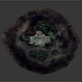 3D Render of Communication Tower With Base Station and Surrounding Equipment on Dark Platform