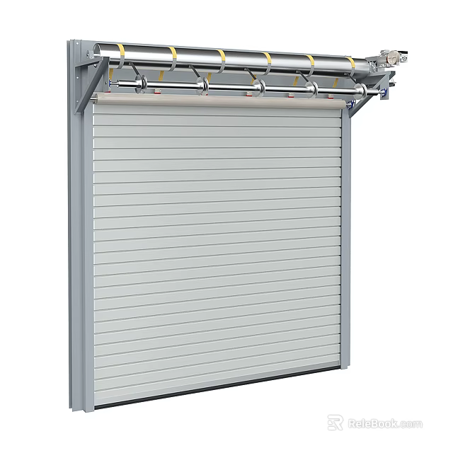 Industrial Metal Roller Shutter Door With Durable Roller Mechanism And Guide Rails 3d model 