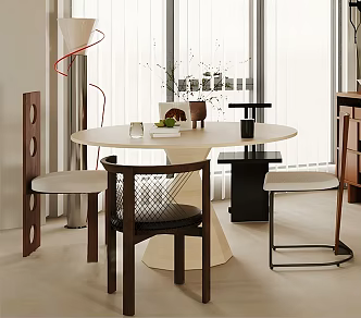 Middle ancient style log dining table and chair combination 3d model