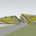 Green Roof Museum Building With Curved Pathways And Landscape Design