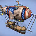 Vintage Steampunk Airship Featuring Wooden Metal Structure And Blue Hexagonal Patterns 3d model