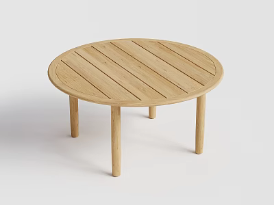 Simple Natural Wooden Round Coffee Table With Striped Top And Four Legs 3d model