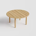 Simple Natural Wooden Round Coffee Table With Striped Top And Four Legs