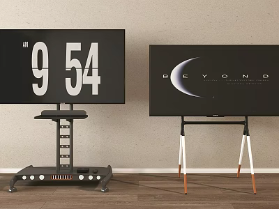 Two TVs Displayed With Different Stands Against Wall 3d model