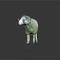 Green Sheep Statue With Blue Curved Horns White Face On Dark Reflective Surface