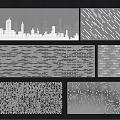 Decorative Wall Panels with Perforated Metal Designs City Skyline Diagonal Lines and Dot Patterns
