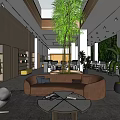 Modern Public Office Space Interior With Marble Reception Counter Greenery Wall And Wooden Panels