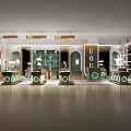Modern Luxury Jewelry Store Interior With Golden Pendant Lights And Arched Display Counters