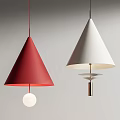 Modern Cone Shaped Pendant Lights Red And White With White Sphere And Metal Base