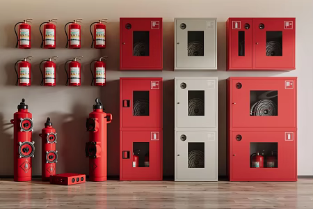 Modern Fire Fighting Equipment Fire Equipment Fire Extinguisher Fire Hydrant Fire Box 3d model