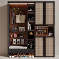 Modern Wooden Shoe Cabinet With Lattice Doors Bench And Multiple Storage Compartments