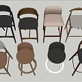 Modern Bar Stools With Various Designs Wooden Frames And Different Colors 3d model