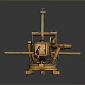 Golden Vintage Mechanical Device With Cylindrical Body Levers And Wheels On Dark Background