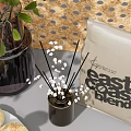 Decorative Ornament Set With Green Plants Vase Honey Jar Bread Coffee Cup And Decorative Board
