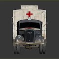Vintage Ambulance With Gray And White Body Red Cross Symbols Roof Lights And Side Windows