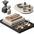 Modern Minimalist Decorative Ornament Set With Marble Geometric Pieces Glass Vase And Tray