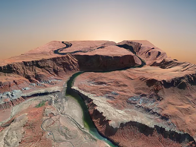 Natural Garden Landscape With Winding River And Red Rock Formations 3d model