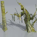 Artistic Tree Stump Sculpture with Withered Tree Vines and Yellow Object 3d model