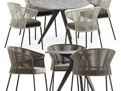 Modern Stylish Woven Table And Chair Set With Round Table And Metal Leg Armchairs 3d model