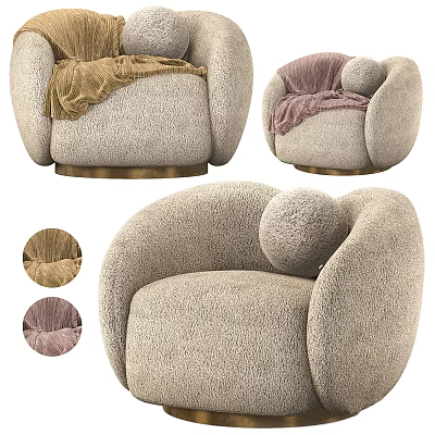 Beige Plush Single Sofa With Round Cushion And Soft Blanket Texture Details 3d model