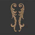 Golden Symmetrical Sculpture Carving with Curved Leaf Decorative Patterns on Dark Background with Reflection