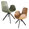 Modern Leather Dining Chairs With Green And Brown Upholstery And Black Tripod Bases