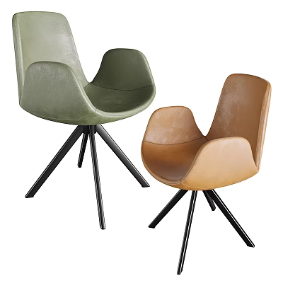 Modern Leather Dining Chairs With Green And Brown Upholstery And Black Tripod Bases 3d model